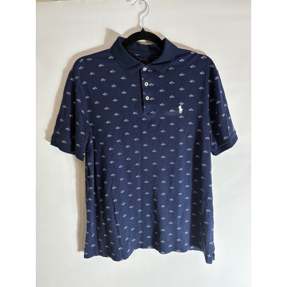 Polo Ralph Lauren Mens Navy Blue RPL Monogram Print Classic Fit Polo Shirt M